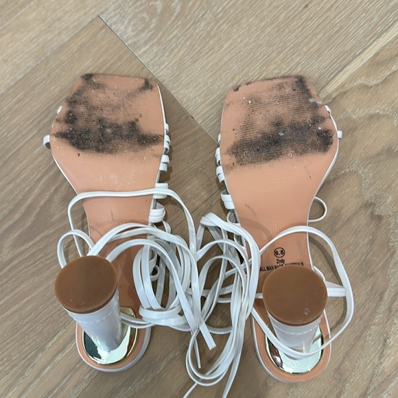 Lulus Zindy White Lace-up High Heel Sandals Womens 6.5 Wedding Formal Bride Bach - Picture 13 of 13